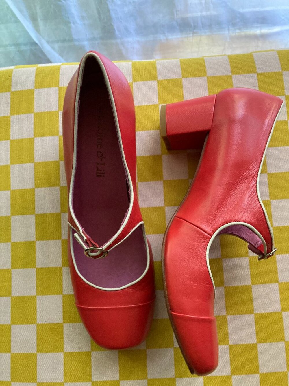 ✨ NWB Antoine & Lili Paris Red Leather Block Heel Shoes Size 38 ✨ - Picture 10 of 14